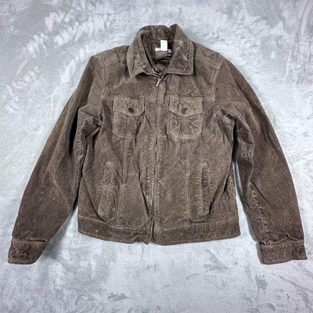 Charter Club Trucker Jacket Womens Size Small Brown Genuine Leather‎ Y2K Boho
